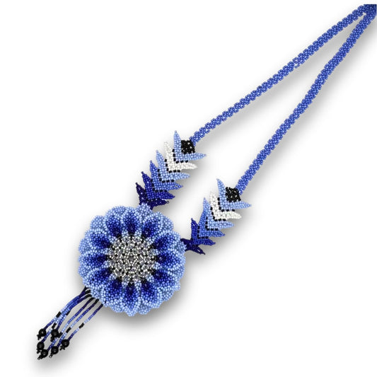 Long Beaded Blue Flower Necklace from Colombia