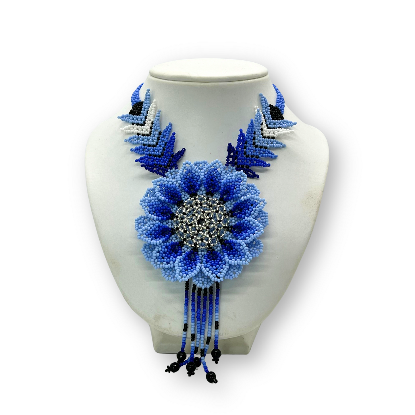 Long Beaded Blue Flower Necklace from Colombia